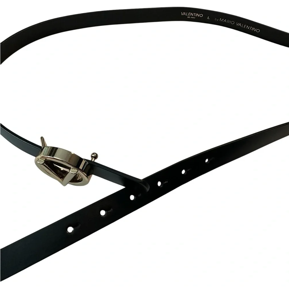 Mario Valentino Black Leather Baby Belt with Gold Tone Buckle Large